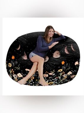 Soft Velvety Floral Landscape Oversized Bean Bag Chair Cover 4Ft